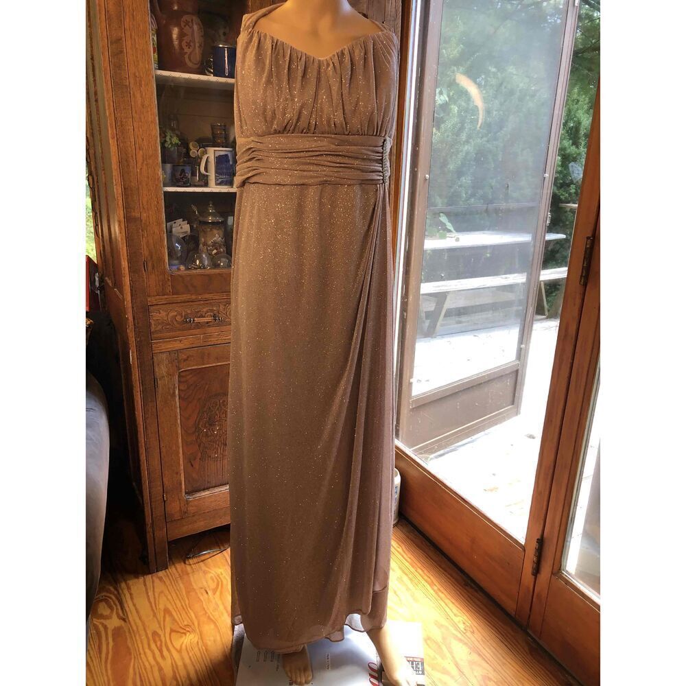 R&M Richards Rose Gold Shimmer Ruched Evening Gown Strapless& jacket Womens 20W - Picture 3 of 11